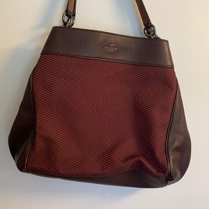VGUC Maroon Coach Bag Leather and Cloth